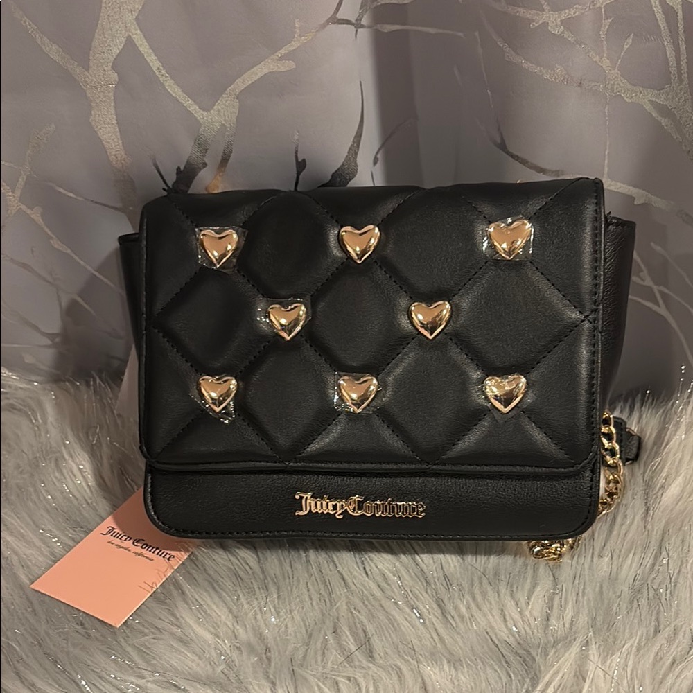 BNWT JUICY COUTURE Black Quilted Heart Crossbody Bag